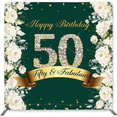 Lofaris White Flower Green Double-Sided Backdrop for Birthday