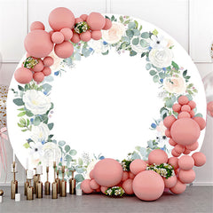 Lofaris White Flower Leaves Happy Birthday Circle Backdrop