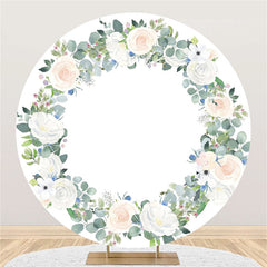 Lofaris White Flower Leaves Happy Birthday Circle Backdrop