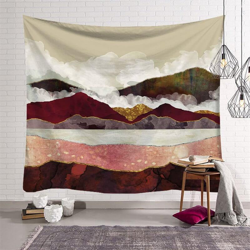 Lofaris White Fog Mountain Painting Style Family Wall Tapestry