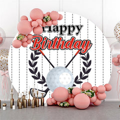 Lofaris White Golf Ball Stripe Happy Birthday Round Backdrop