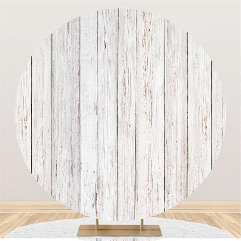 Lofaris White Simple Custom Round Wooden Theme Party Backdrop