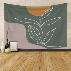 Lofaris White Sketch Leaves Moon Still Life Family Wall Tapestry