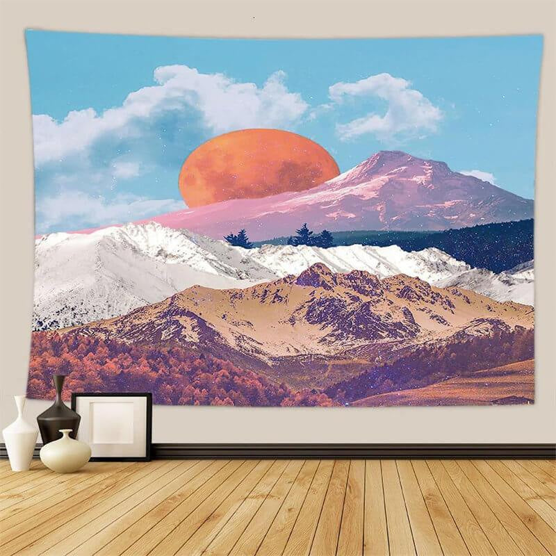 Lofaris White Snow Mountain Painting Style Family Wall Tapestry