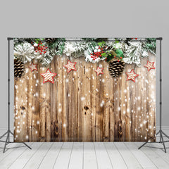 Lofaris White Snowy Christmas Tree With Stars Wooden Backdrop