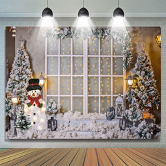 Lofaris White Snowy World With Christmas Trees And Snowman