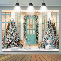 Lofaris White Snowy World With Christmas Trees Outside Door