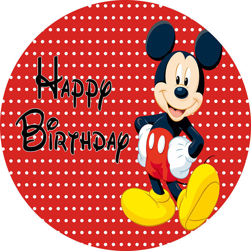 Circle White spot Birthday Mickey Mouse Backdrop - Lofaris