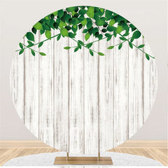 Lofaris White Striped Wood Theme Happy Birthday Round Backdrop