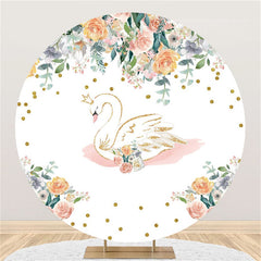 Lofaris White Swan And Flower Happy Birthday Round Backdrop