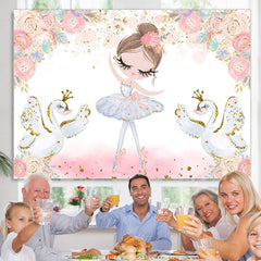 Lofaris White Swan Ballerina Pink Theme Happy Birthday Backdrop