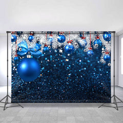 Lofaris White Tree Blue Balls Glitter Bokeh Backdrops for Christmas