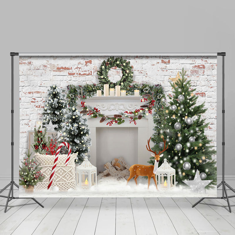 Lofaris White Wall Brick Happy Holiday Christmas Backdrop