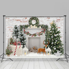 Lofaris White Wall Brick Happy Holiday Christmas Backdrop