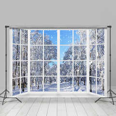 Lofaris White Window With Snowy Tree And Way Winter Backdrop
