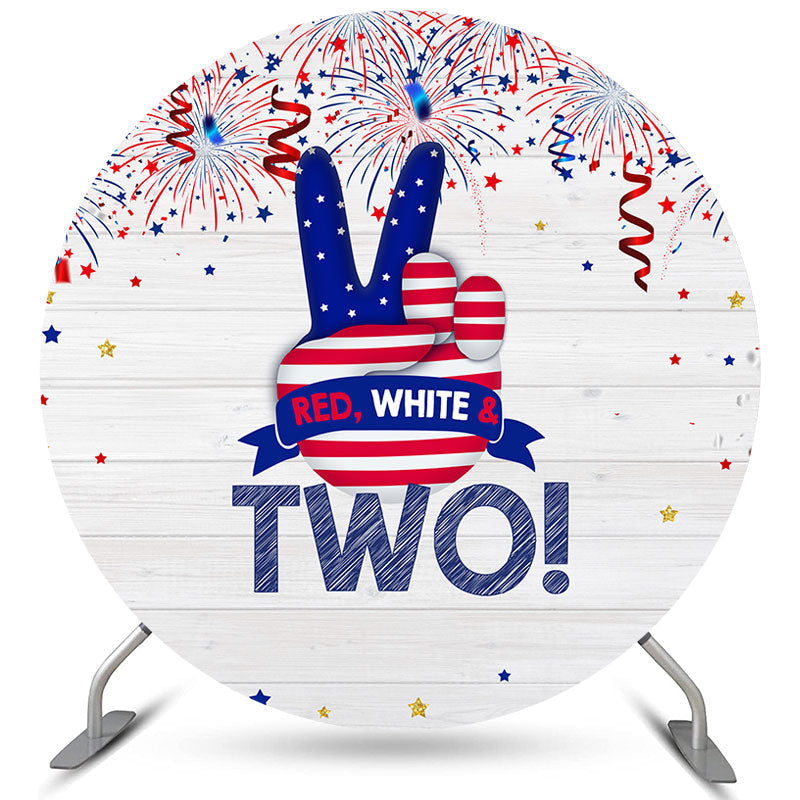 Lofaris White Wood Red And Blue 2nd Happy Birthday Round Backdrop