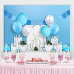 Lofaris White Wooden Blue Balloons Happy Birthday Backdrop