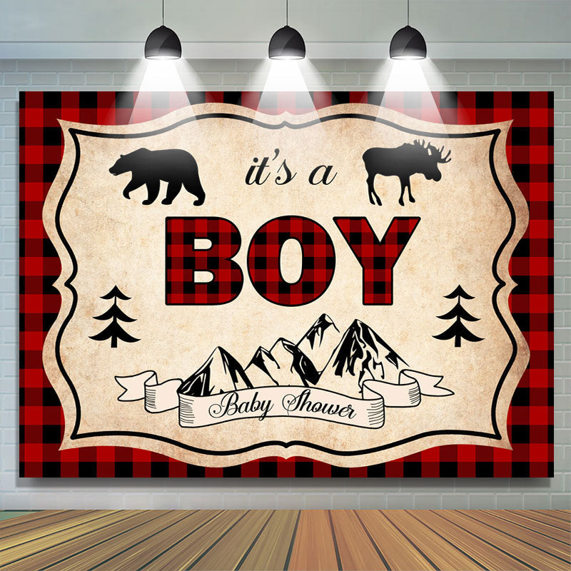 Lofaris Wild Animal Its A Boy Red Plaid Backdrop for Baby Shower