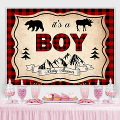 Lofaris Wild Animal Its A Boy Red Plaid Backdrop for Baby Shower