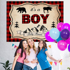 Lofaris Wild Animal Its A Boy Red Plaid Backdrop for Baby Shower