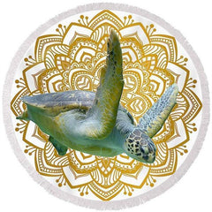 Lofaris Wild Sea Turtle Circle Gold Mandala Beach Blanket