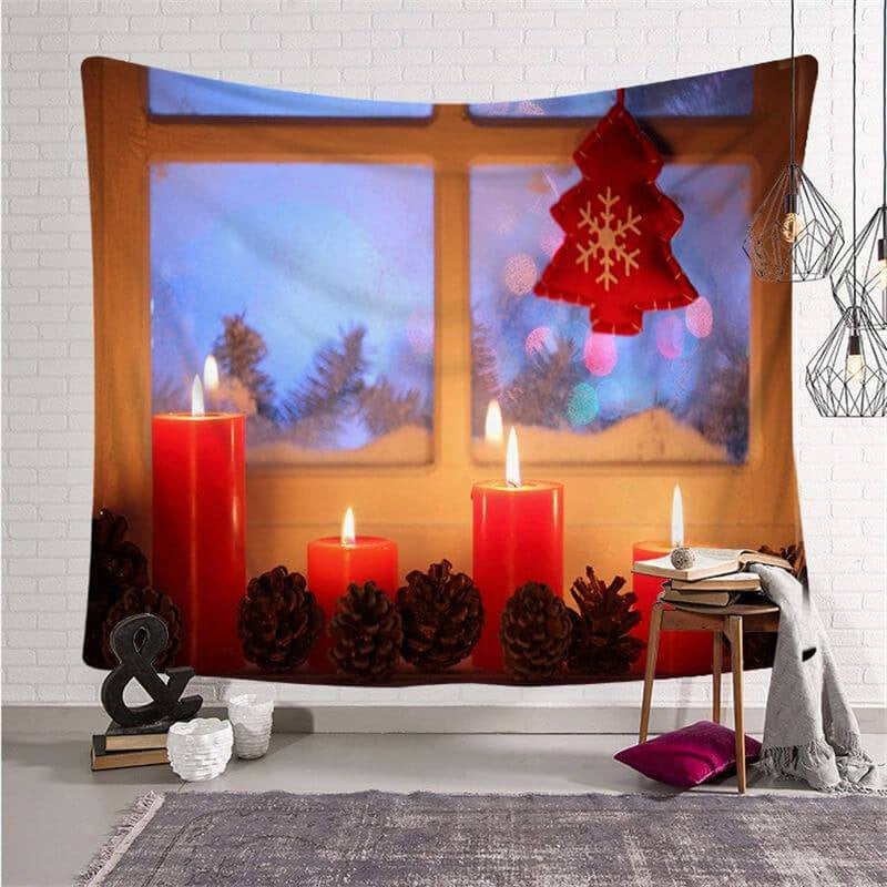 Lofaris Window Bokeh Candle Christmas Landscape Wall Tapestry