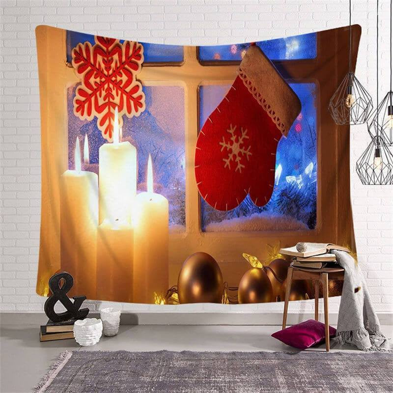 Lofaris Window Candles Christmas Landscape Family Wall Tapestry