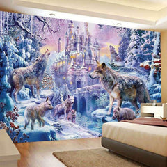 Lofaris Winter Castle Fairytale Landscape Animal Wall Tapestry