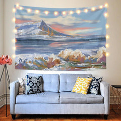 Lofaris Winter Mountain Painting Style Lake Custom Tapestry