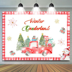 Lofaris Winter Onederland Red Truck Snowman Birthday Backdrop