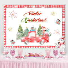 Lofaris Winter Onederland Red Truck Snowman Birthday Backdrop