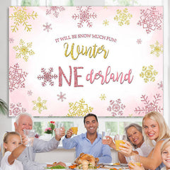 Lofaris Winter Pink Snowflake One-derland Photo Backdrop for Party