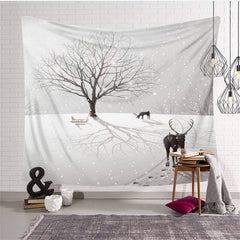 Lofaris Winter Snow Elk Christmas Landscape Fairytale Wall Tapestry