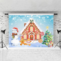 Lofaris Winter Snow House Wite Snowman And Chrismas Tree Backdrop