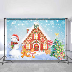 Lofaris Winter Snow House Wite Snowman And Chrismas Tree Backdrop