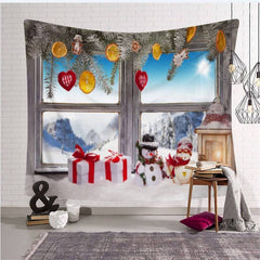 Lofaris Winter Sun And Snowman Christmas Landscape Wall Tapestry