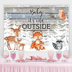 Lofaris Winter Trees and Little Animals Baby Shower Backdrop