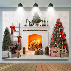 Lofaris Winter White Brick Stove And Christmas Tree Backdrop