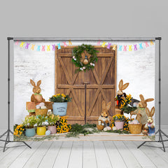 Lofaris Wood Door Floral Happy Holiday Easter Backdrop