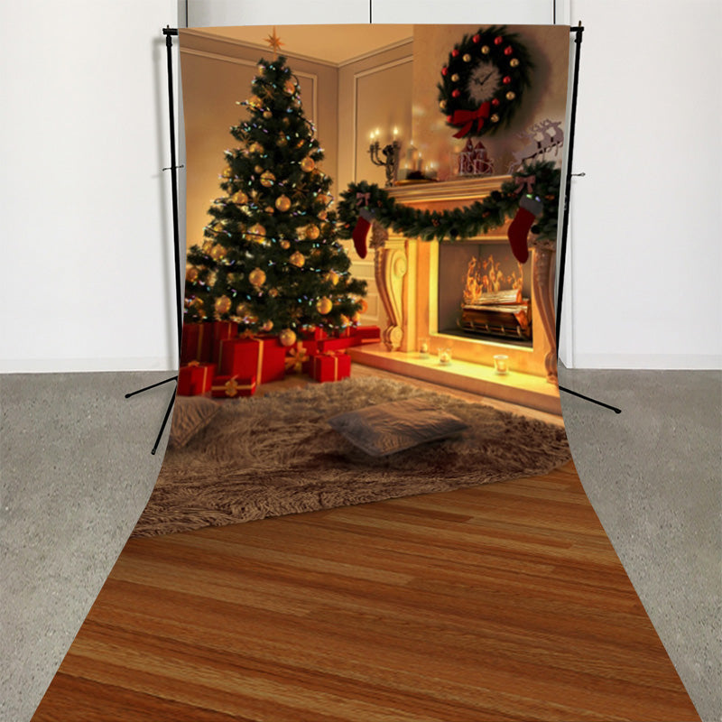 Lofaris Wood Fireplace Christmas Tree Photo Booth Backdrop