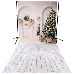 Lofaris Wood Floor White Christmas Tree Backdrop For Photo