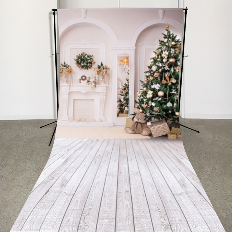 Lofaris Wood Floor White Christmas Tree Backdrop For Photo