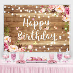 Lofaris Wood Pink and Purple Flower Happy Birthday Backdrop