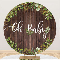 Lofaris Wooden And Green Leaves Baby Shower Round Backdrop