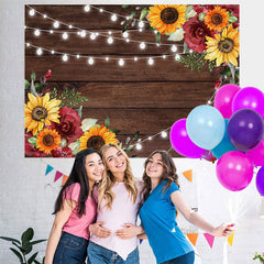 Lofaris Wooden And Sunflowers Baby Shower Backdrop For Girl