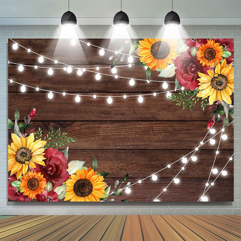 Lofaris Wooden And Sunflowers Baby Shower Backdrop For Girl