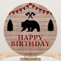 Lofaris Wooden Bear Flag Theme Circle Happy Birthday Backdrop