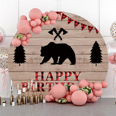 Lofaris Wooden Bear Flag Theme Circle Happy Birthday Backdrop