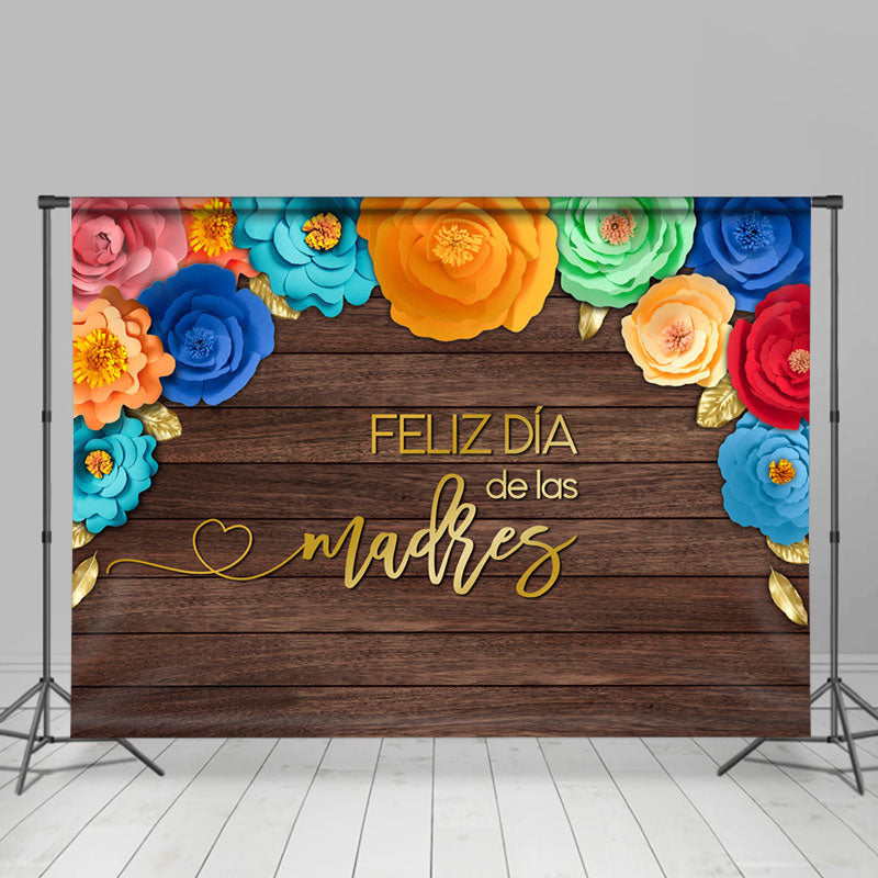 Lofaris Wooden Blackboard And Flowers Mothers Day Backdrop