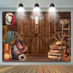 Lofaris Wooden Cowboy Cabin Cool Theme Happy Birthday Backdrop